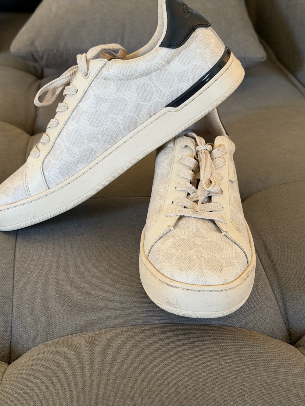 Coach Low Top Logo Sneakers in Chalk with Black Heel Accent